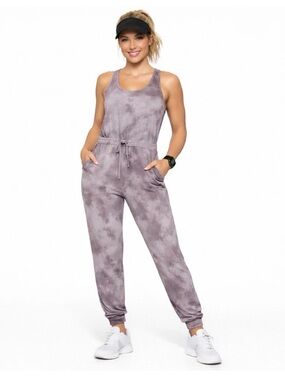 Anistar Boho Jumpsuit Loungewear Womens L Gray‎ Fleece Tie Dye Sleeveless Lounge
